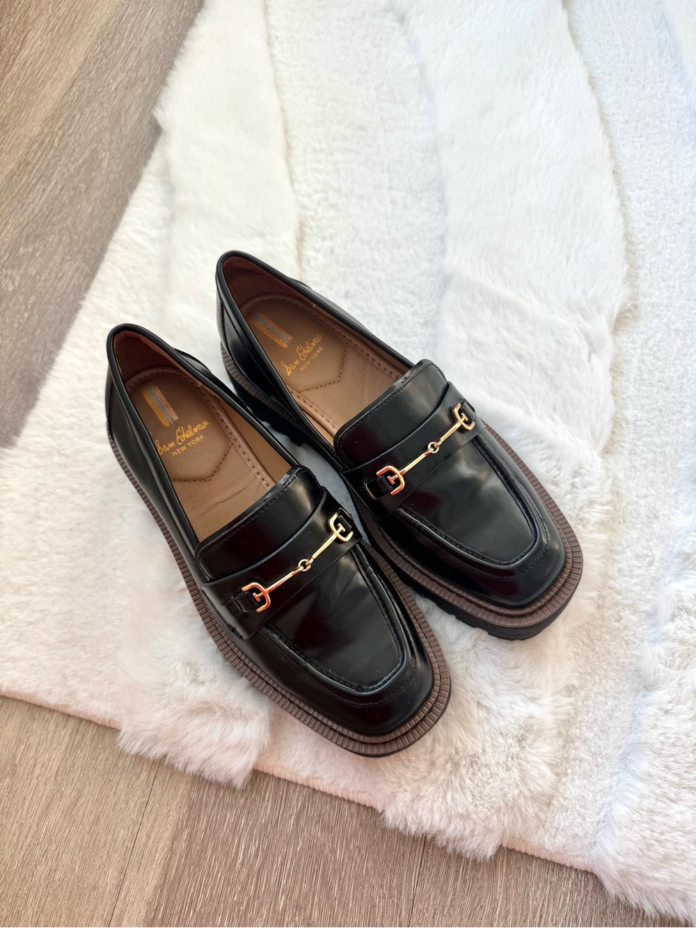 Sam Edelman Leah Platform Black Leather Loafers Size 7